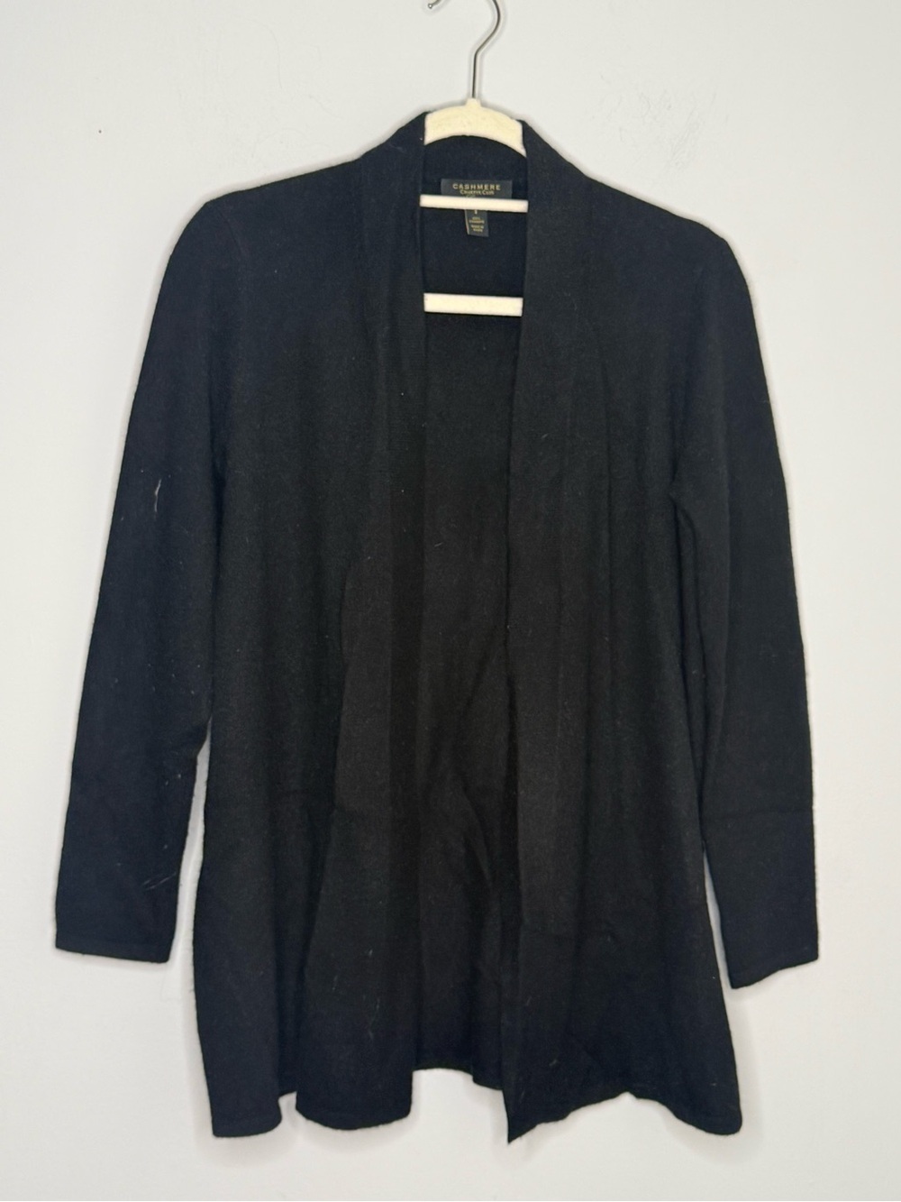 Charter Club Luxury Black Cashmere Cardigan Open Quiet Luxury Minimalist Small